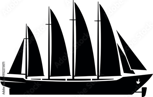 Silhouette of a tall ship with four masts and full sails