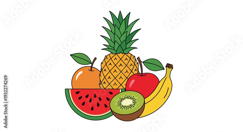 Vibrant colorful fruit assortment with pineapple and kiwi