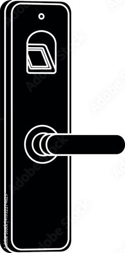 Black and white illustration of a modern hotel room door lock