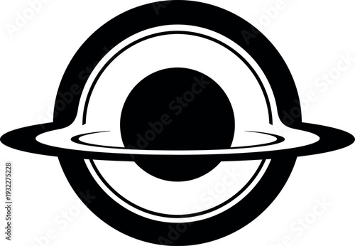 Stylized black hole illustration with accretion disk and event horizon