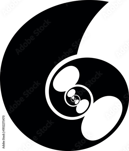 Abstract spiral design featuring nested shapes in black and white