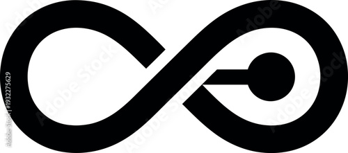 Black infinity symbol with a small circle and line element