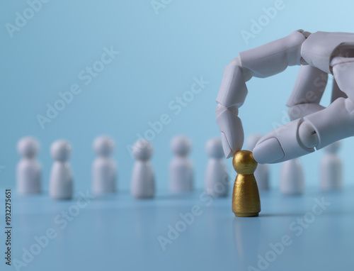 AI Robot Selecting a Golden Figure for Premium Recruitment Concept