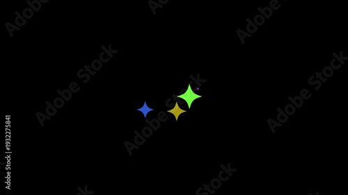 Sparkling Twinkle Stars Animation, Colorful Glitter Particles, Black Background Overlay Loop