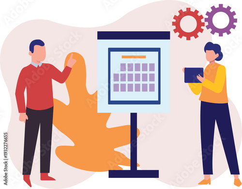 The boy and girl is discuss about presentation.