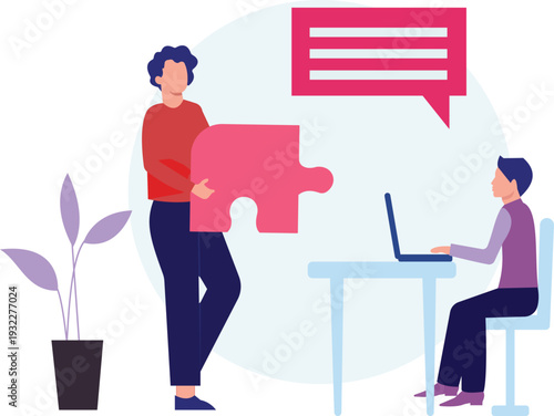 The boy and girl are talking about  business problem