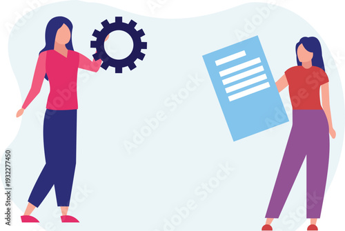 The girl is setting a document