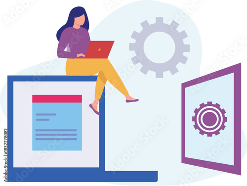 The girl is working on document setting