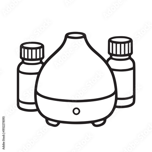 A simple vector illustration of a minimalist air diffuser with soft vapor lines and a clean modern design.