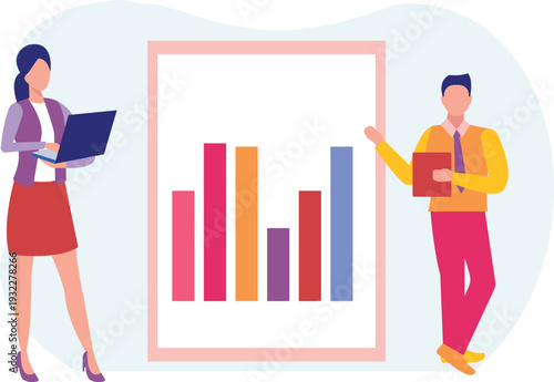 A girl is making a business graph on laptop