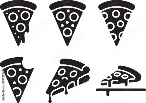 Pizza slices and serving illustrations in various styles