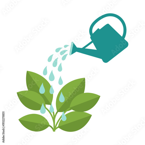 A watering can pouring water onto a lush green plant, symbolizing care and growth.