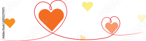 Elegant continuous line drawing art forming multiple interconnected orange and yellow hearts symbolizes enduring affection and romance.