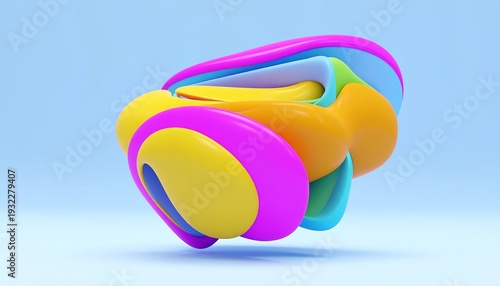 Abstract Rounded Colorful Shapes on a Light Blue Background