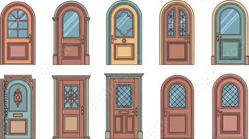 Collection of variously designed doors and windows displayed together in a grid layout