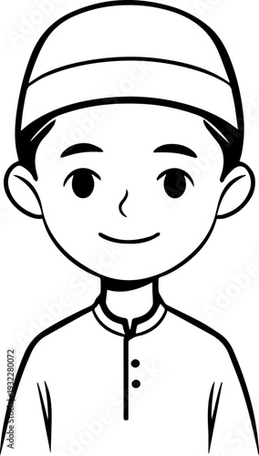 Smiling boy wearing traditional Muslim clothing and kufi cap