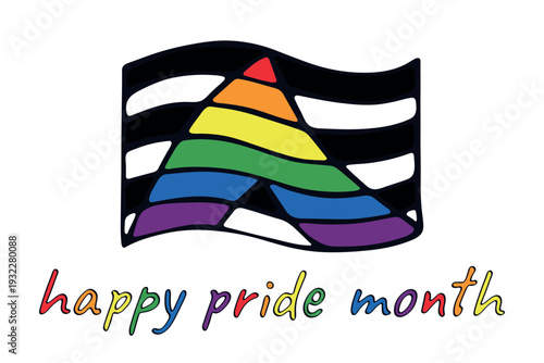 Colorful Straight ally pride flag Happy pride day LGBTQ community Pride Month Vector hand drawn doodle for posters, stickers, logo, cards