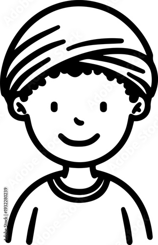 Smiling boy wearing traditional Muslim clothing and kufi cap