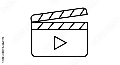 Icon of a clapperboard with play button for video production and film.