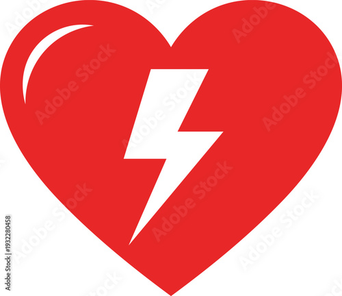 Red heart with white lightning bolt symbol on white background
