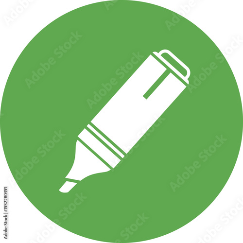 White highlighter pen on a green circular background marker writing stationery