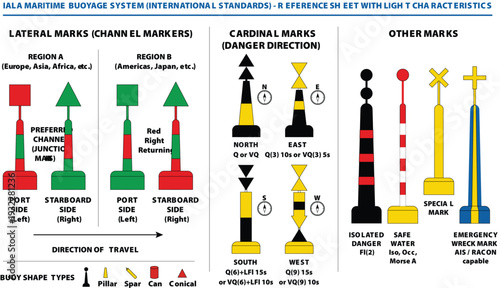IALA maritime buoyage system reference sheet with international navigation standards