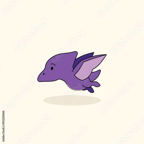 Adorable purple pteranodon flying dinosaur character in flat cartoon style, isolated vector for children's books and prehistoric patterns