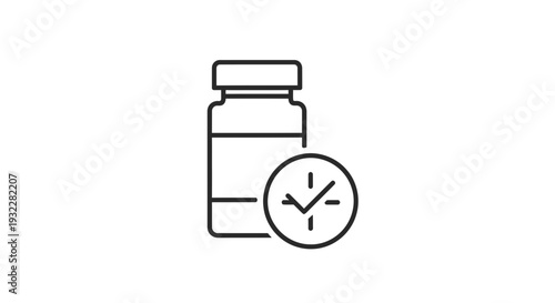 Medical Vaccine Vial Icon with Clock Symbol, Healthcare Concept, Minimalist Design