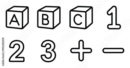 Alphabet vector linear sign icon set for school education and creative classes early learning abc blocks