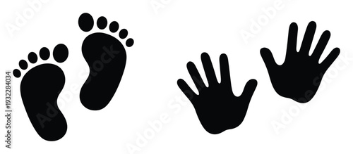 Hand and footprint silhouette vector illustration for baby or child decoration element design