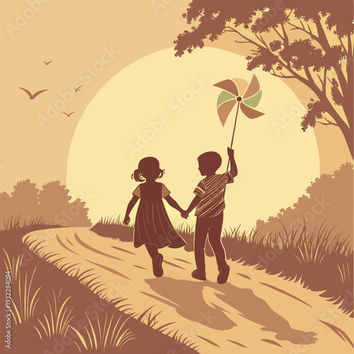 sibling playing in the field