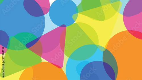 Colorful, transparent overlapping shapes on a white background