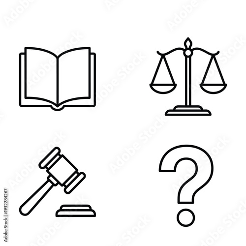 Legal, justice, law and education linear vector icons set for crime, rights and regulation