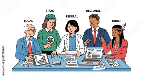 Diverse group of professionals discussing policy in meeting