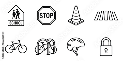Safety rules and regulation vector linear sign icon set for road infographic and public transportation