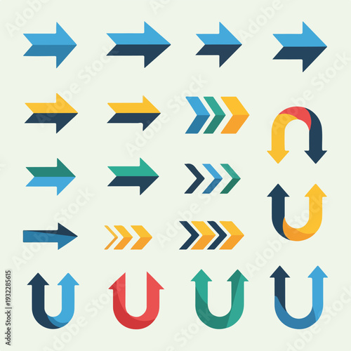 Colorful vector arrows in various forms and directions, graphic design elements