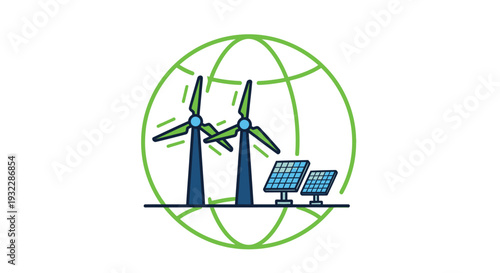 Wind Turbines and Solar Panels Illustration.