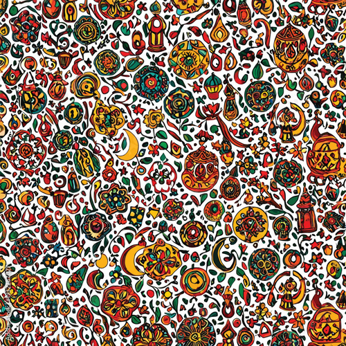 Intricate Patterns of Arabian Ornaments: A vibrant composition of traditional Arabian ornaments, with a tapestry of intricate shapes and vivid colors.