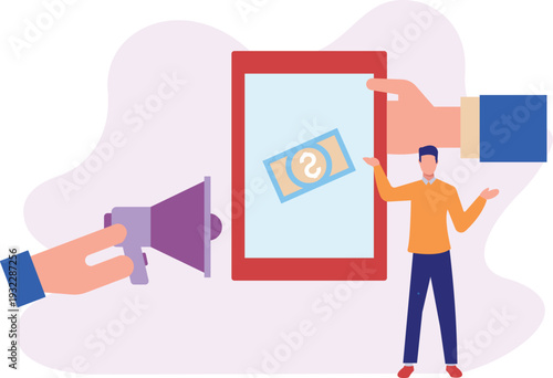 A boy  doing online marketing on mobile