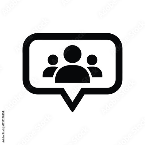 Black and white of three people in a speech bubble