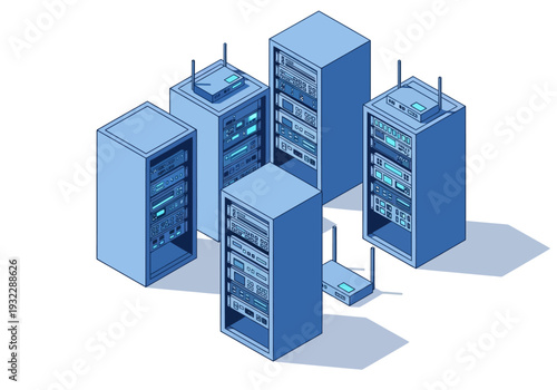 Server Rack cluster with networking devices in a data center environment