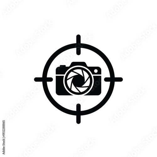 Black camera in crosshair target symbol