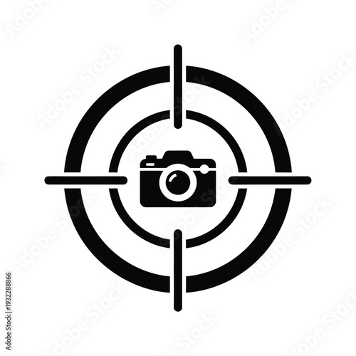 Black camera in crosshair target white