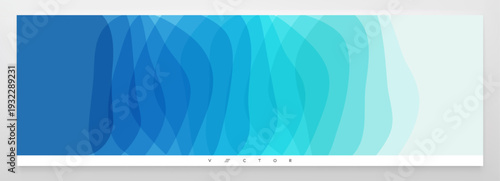 Horizontal banner in blue shades. Translucent wavy background. Color gradient. Sliced ​​effect. Vector for brochure, poster, cover, postcard, presentation, flyer, or banner.