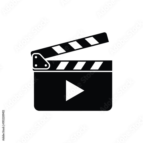 Black clapper board with play button