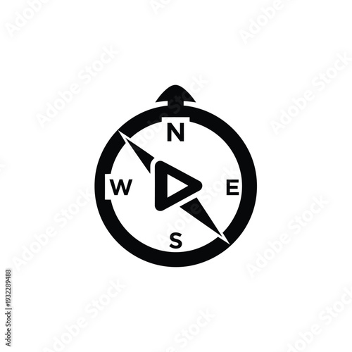 Black compass with directional letters navigation symbol