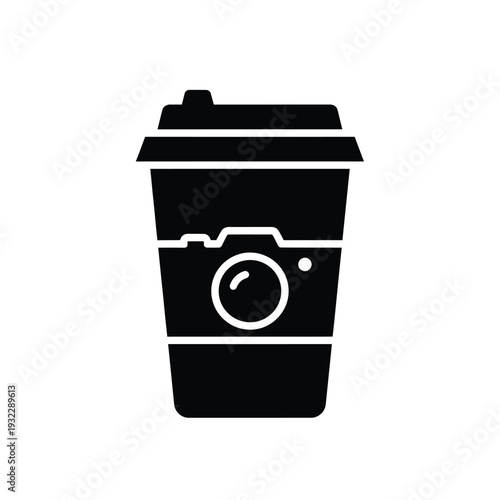 Black disposable coffee cup with camera