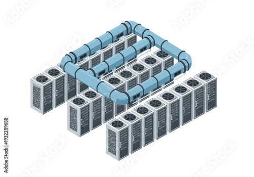 HVAC system with outdoor units and ventilation ducts for climate control