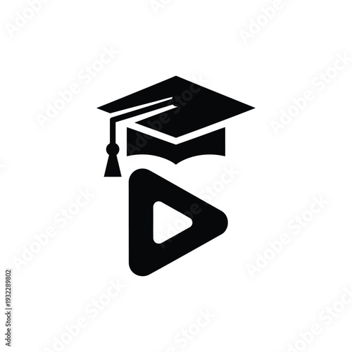 Black graduation cap and play button