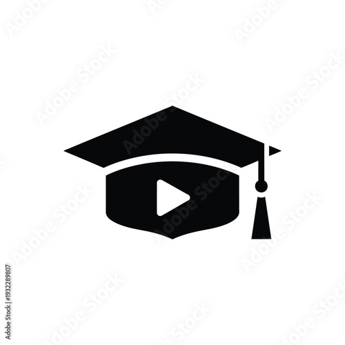 Black graduation cap with play button education 1